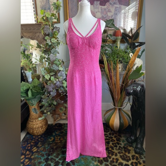 Pink Scala Beaded Sheath Gown Size Large Mermaidcore Holiday Glamcore Balletcore - Picture 5 of 16